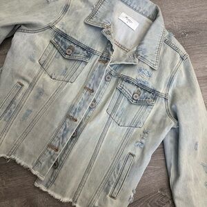 KanCan Faded Blue Distressed Denim Jacket